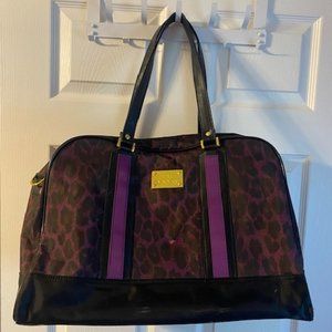 JM New York weekender bag. Purple leopard with gold accents.